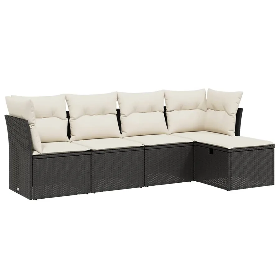 Salon de jardin 5 pcs avec coussins noir résine tressée - 2