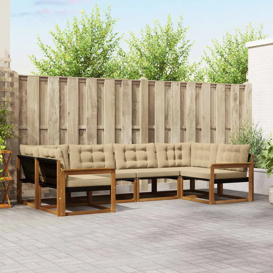 Ensemble de canapés d'extérieur 6 pcs Naturel et Beige