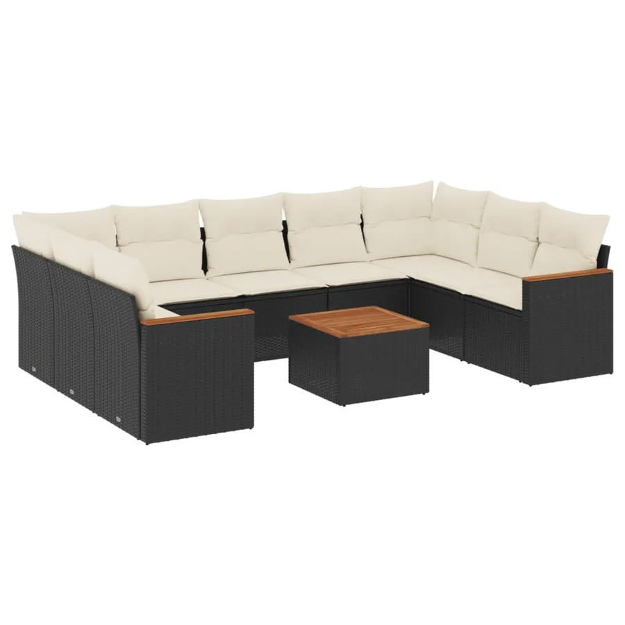 Salon de jardin 10 pcs avec coussins noir résine tressée - 2