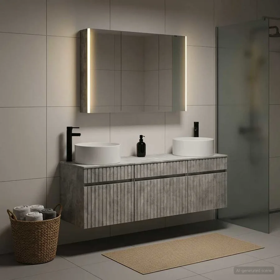 Ensemble d'armoire de salle de bain 4 pcs Gris béton