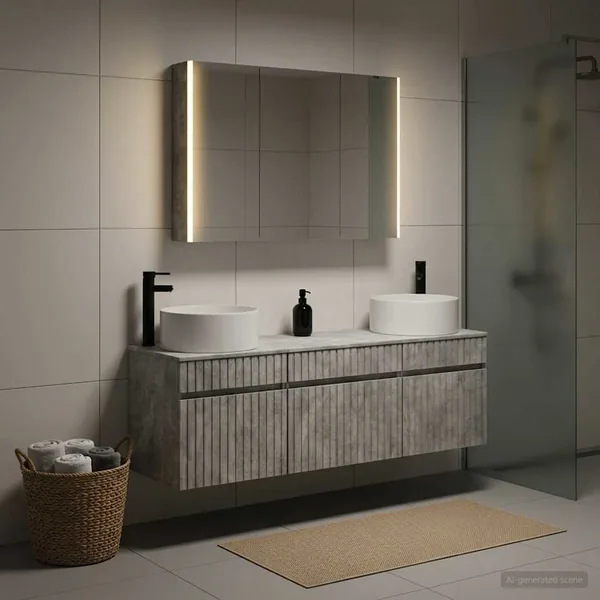 Ensemble d'armoire de salle de bain 4 pcs Gris béton