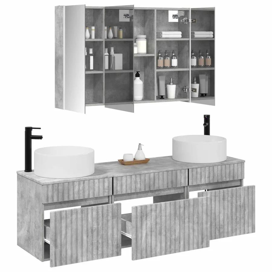 Ensemble d'armoire de salle de bain 4 pcs Gris béton - 3