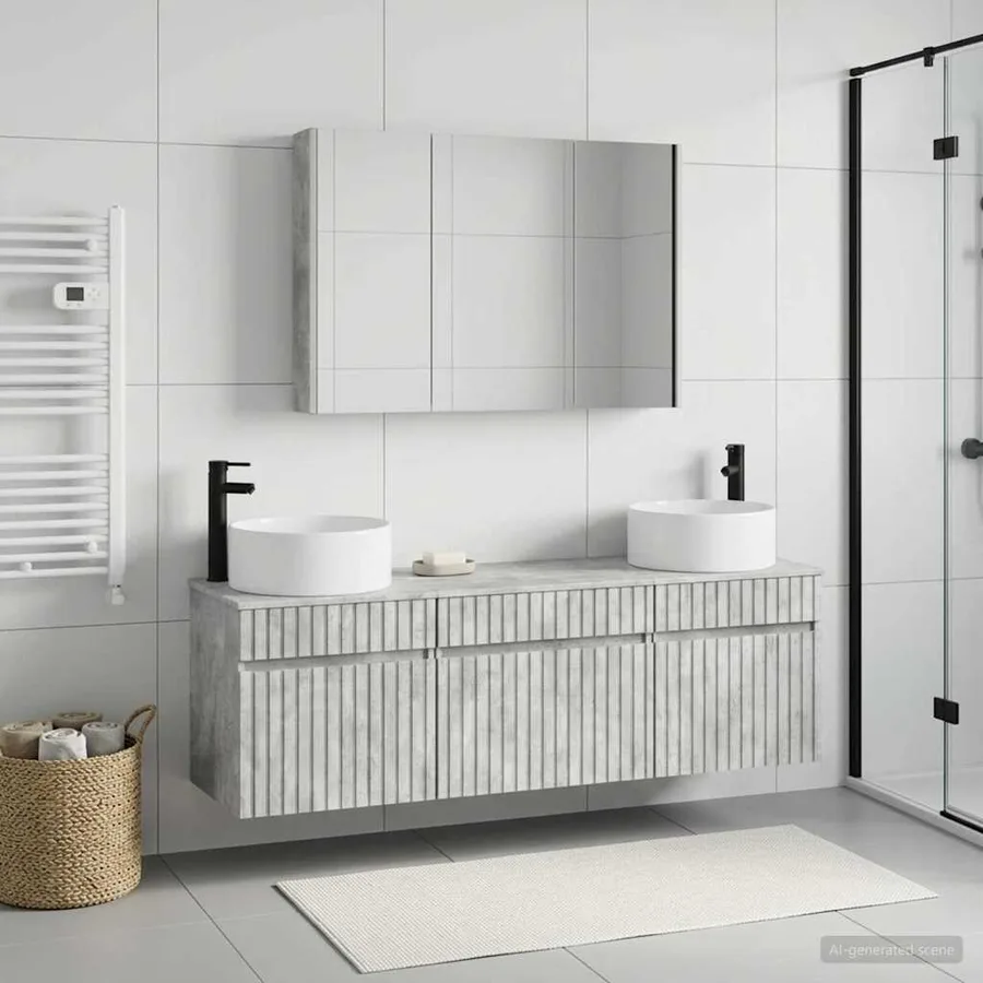 Ensemble d'armoire de salle de bain 4 pcs Gris béton - 4