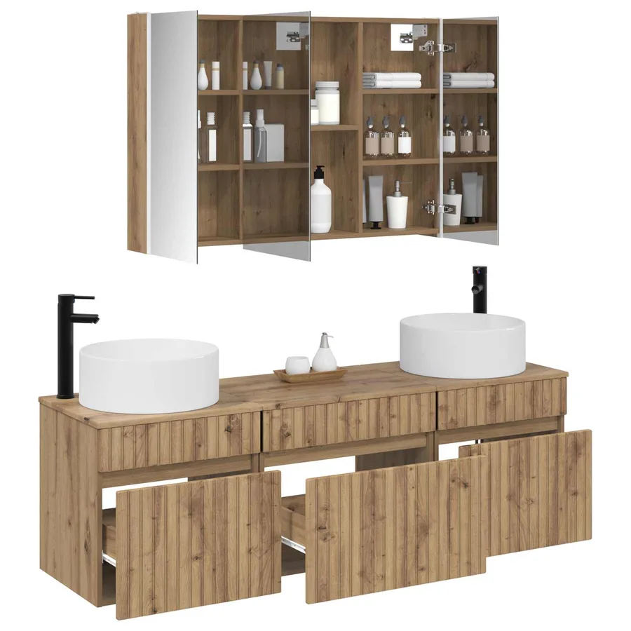 Ensemble d'armoire de salle de bain 4 pc Chêne artisanal - 3