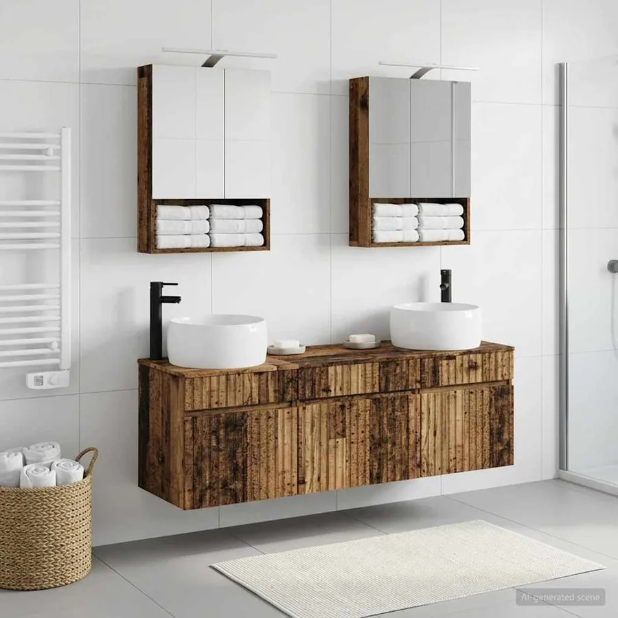 Ensemble d'armoire de salle de bain 5 pcs Bois ancien