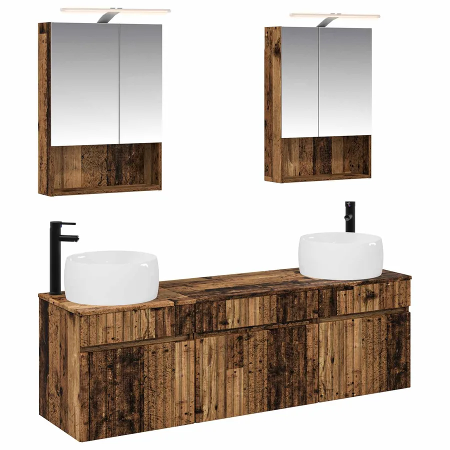 Ensemble d'armoire de salle de bain 5 pcs Bois ancien - 2