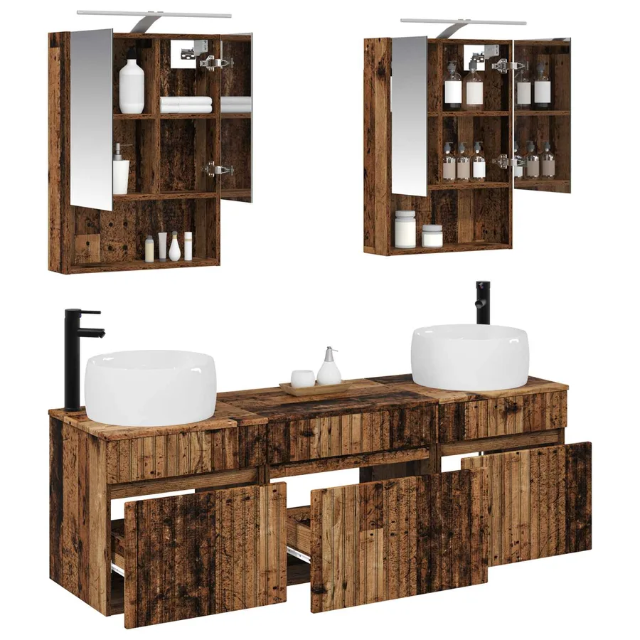 Ensemble d'armoire de salle de bain 5 pcs Bois ancien - 3