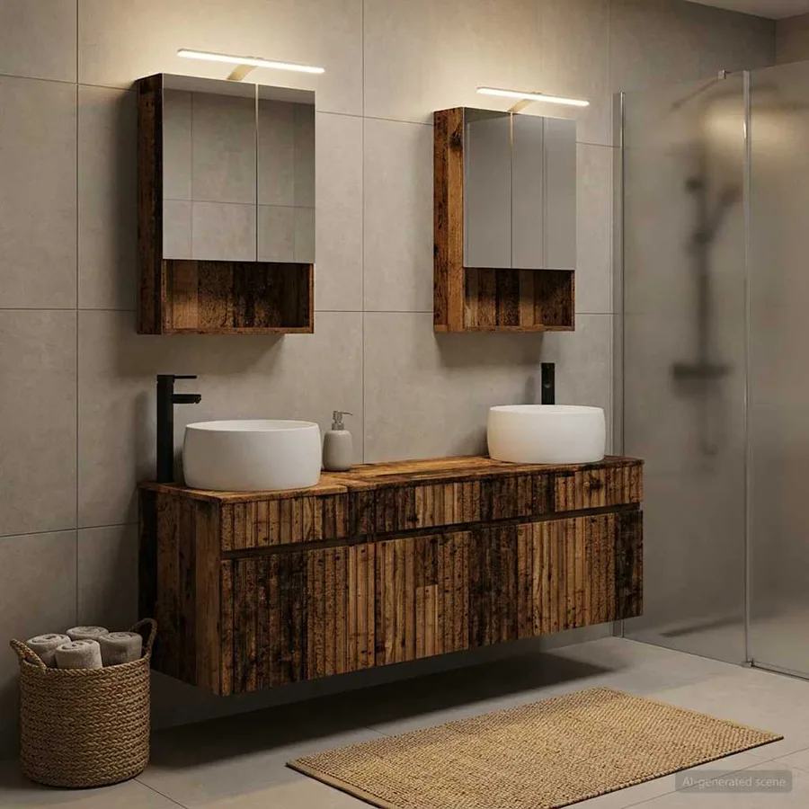 Ensemble d'armoire de salle de bain 5 pcs Bois ancien - 4