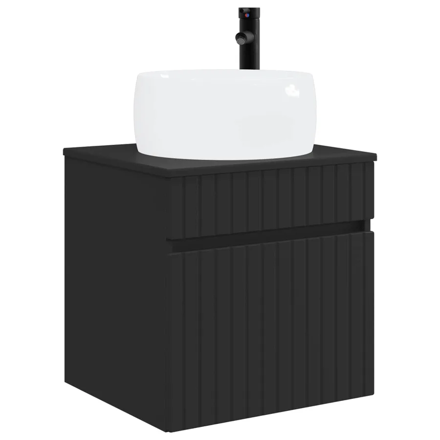 Meuble de lavabo mural Noir 49 x 44,5 x 66 cm Bois d'ingénierie - 2