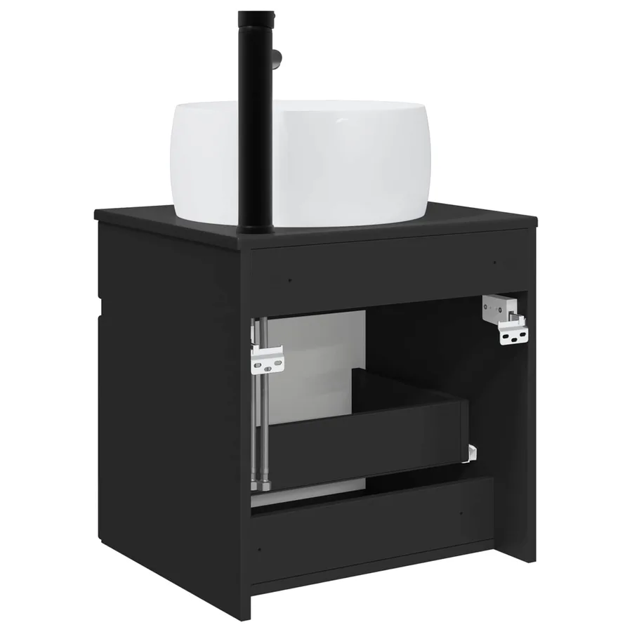 Meuble de lavabo mural Noir 49 x 44,5 x 66 cm Bois d'ingénierie - 4