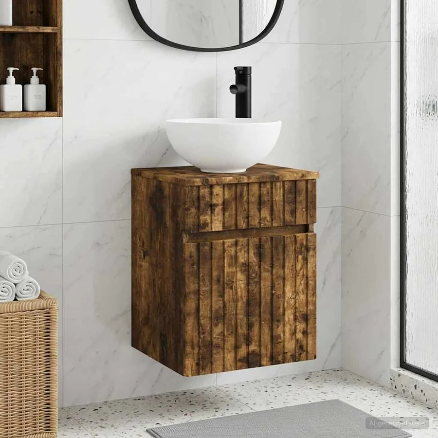 Meuble de lavabo mural Chêne fumé 39 x 41 x 64,5 cm