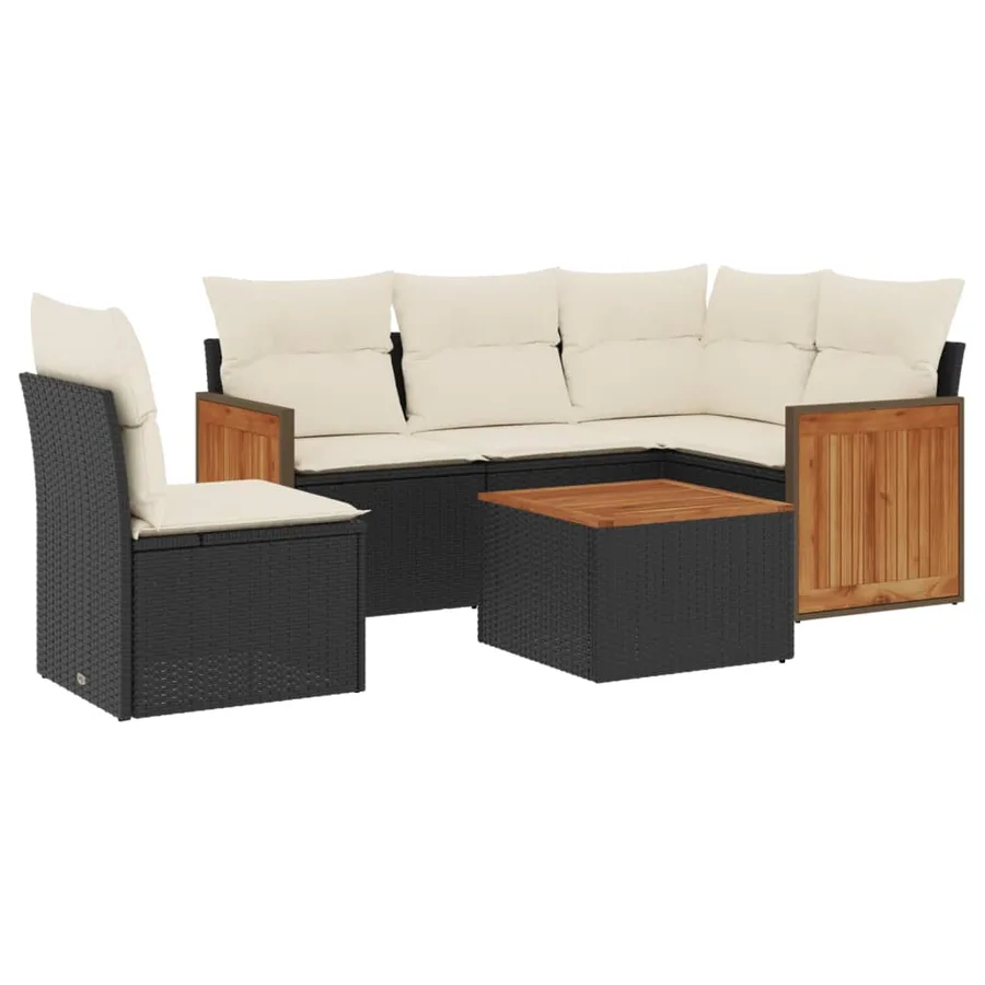Salon de jardin 6 pcs avec coussins noir résine tressée - 2