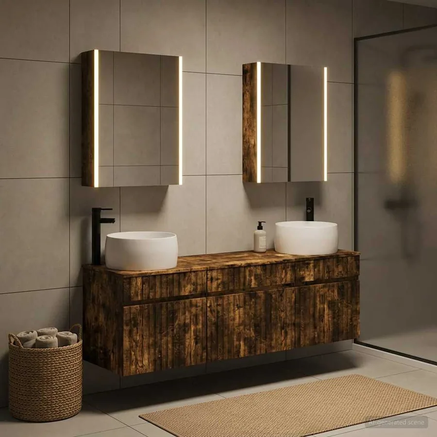 Ensemble d'armoire de salle de bain 5 pcs Chêne fumé