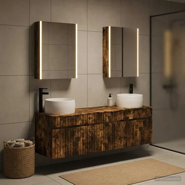 Ensemble d'armoire de salle de bain 5 pcs Chêne fumé