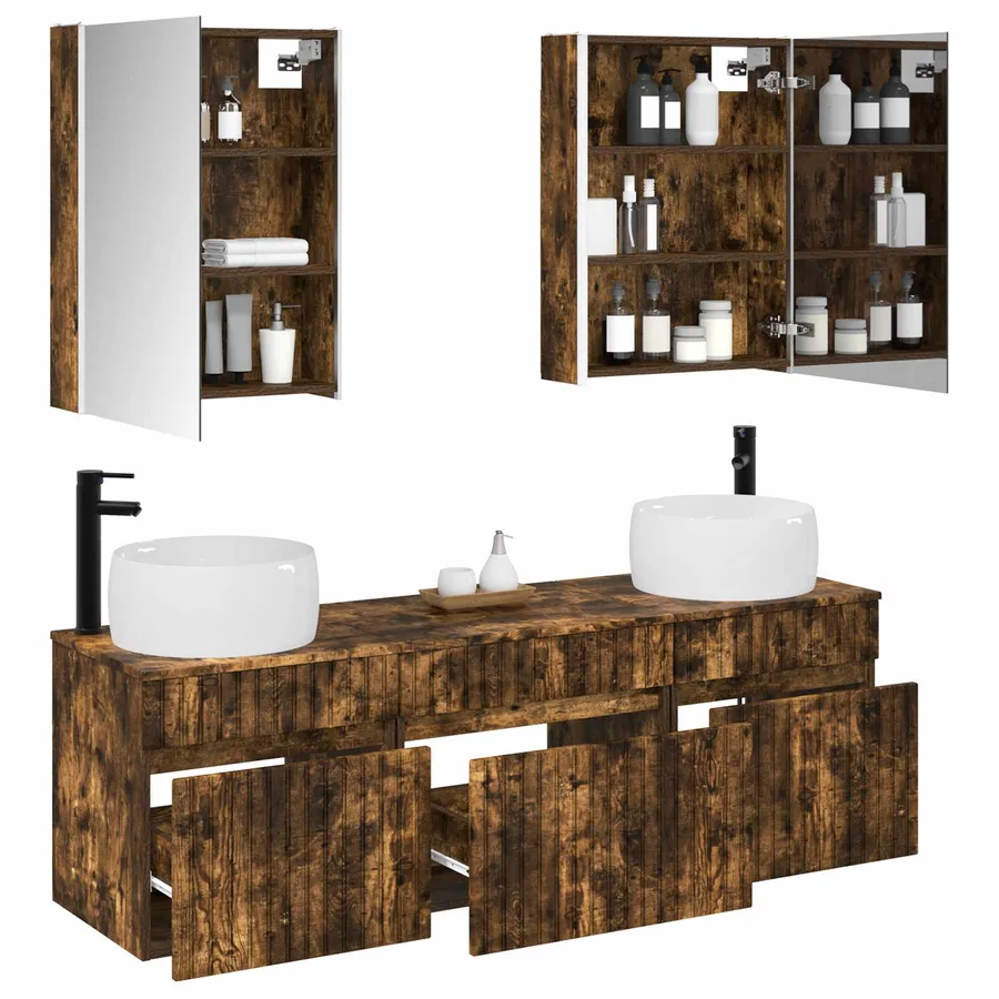 Ensemble d'armoire de salle de bain 5 pcs Chêne fumé - 3