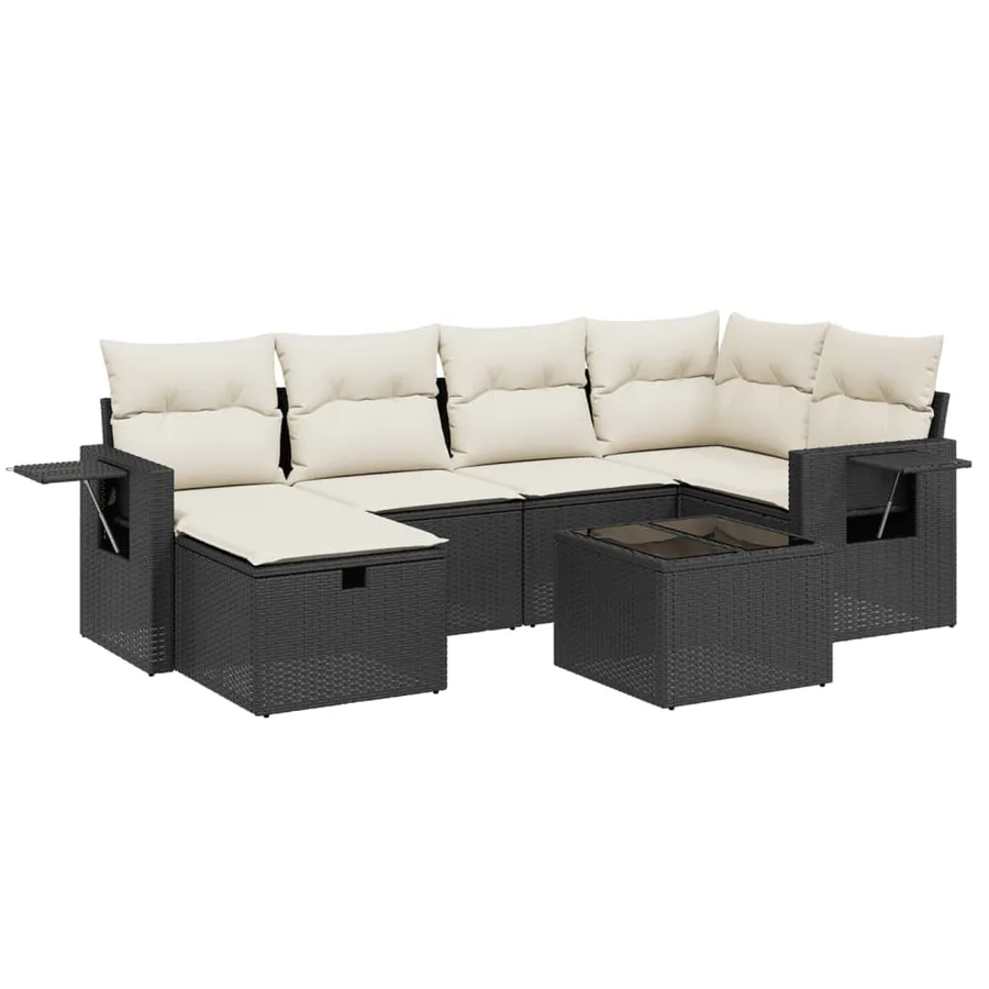 Salon de jardin 7 pcs avec coussins noir résine tressée 62 x 62 x 69 cm - 57,6 kg - 2