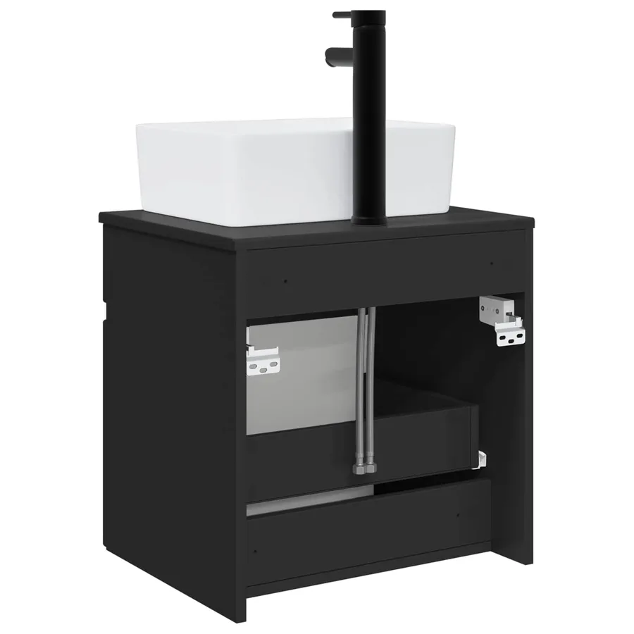 Meuble de lavabo mural Noir 49 x 41 x 63 cm Bois d'ingénierie - 4