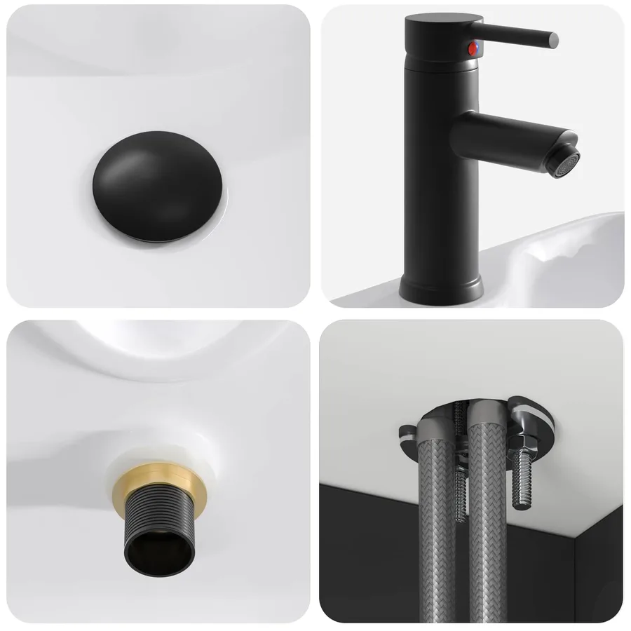 Meuble de lavabo mural Noir 49 x 41 x 63 cm Bois d'ingénierie - 6