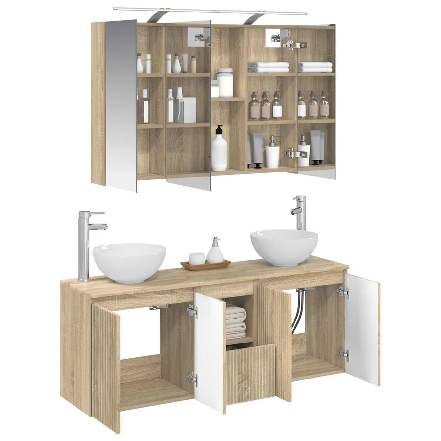 Ensemble d'armoire de salle de bain 4 pcs Chêne Sonoma - 3