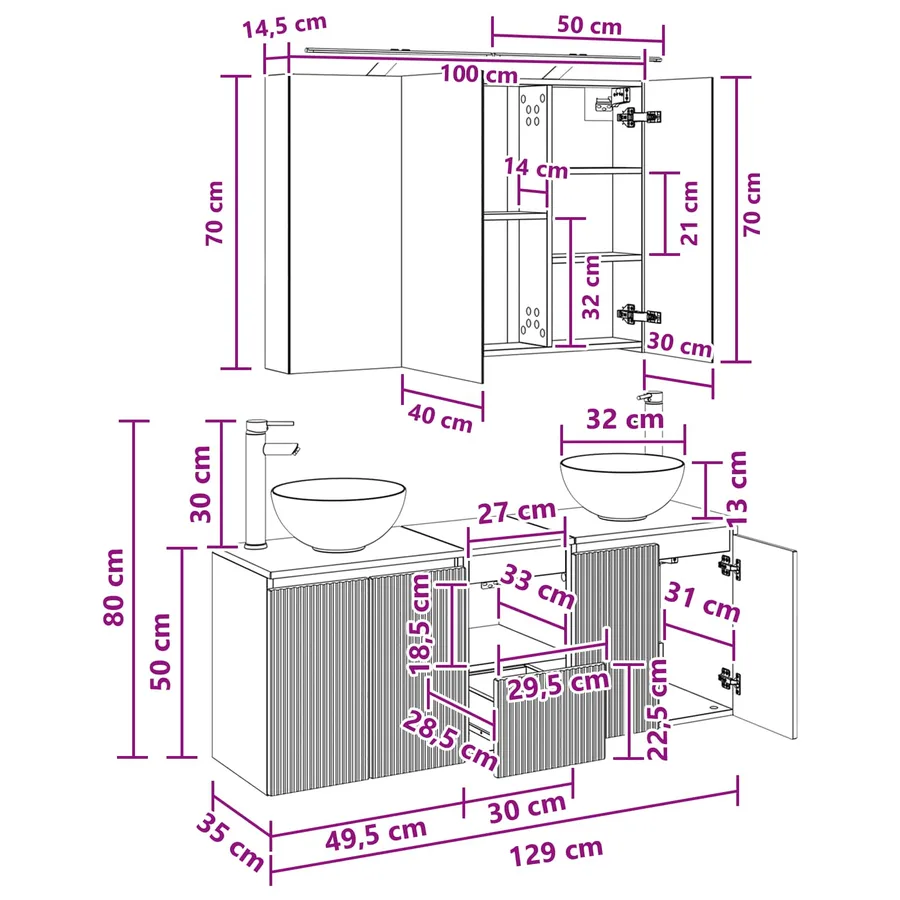 Ensemble d'armoire de salle de bain 4 pcs Blanc - 14