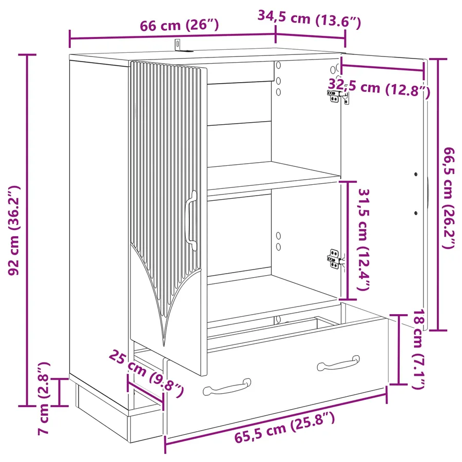 Buffet Blanc 66 x 34,5 x 92 cm Bois d'ingénierie - 9
