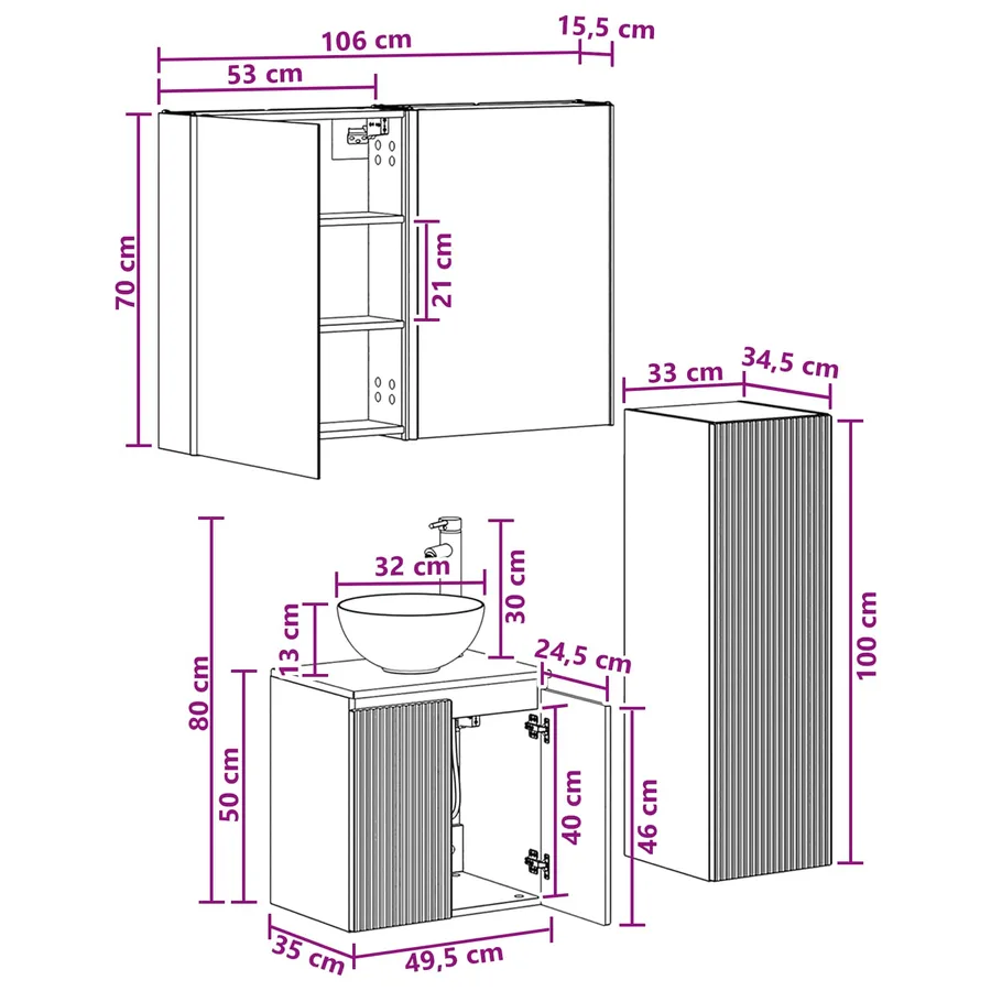 Ensemble de mobilier de salle de bain 4 pcs Sonoma gris - 12