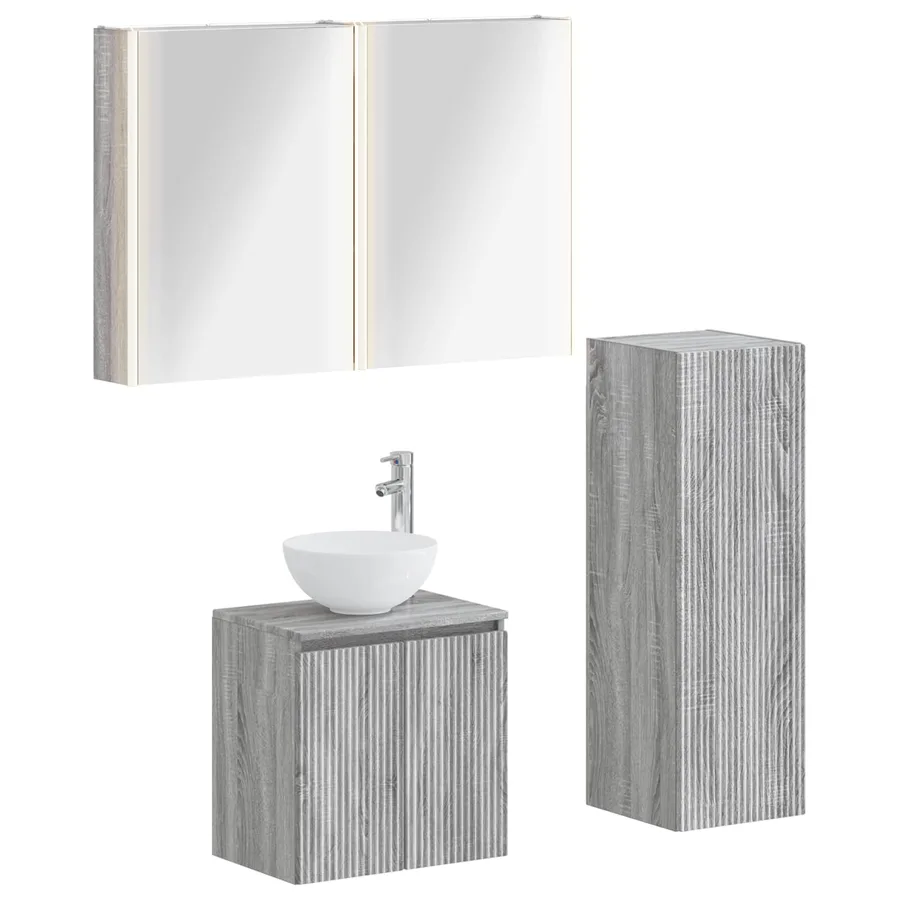 Ensemble de mobilier de salle de bain 4 pcs Sonoma gris - 2