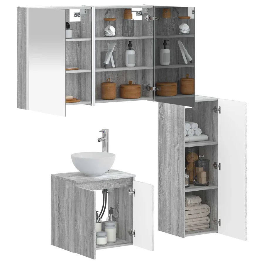 Ensemble de mobilier de salle de bain 4 pcs Sonoma gris - 3