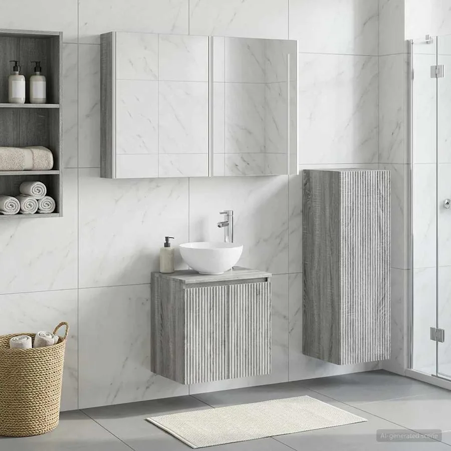 Ensemble de mobilier de salle de bain 4 pcs Sonoma gris - 4