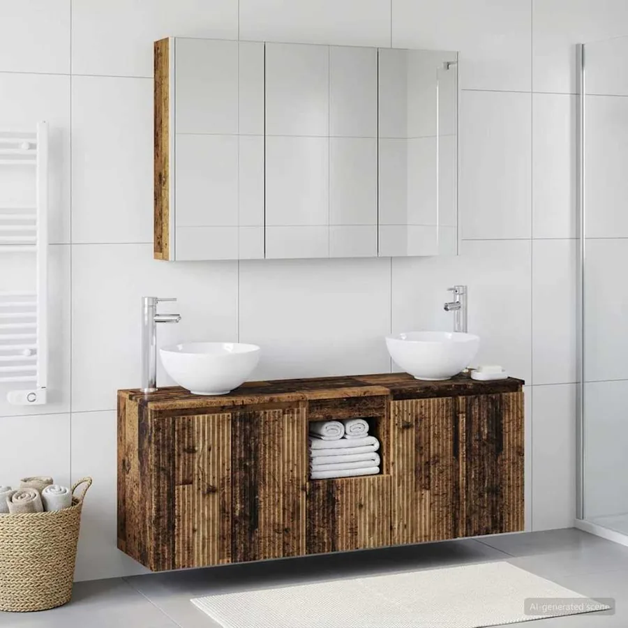 Ensemble d'armoire de salle de bain 4 pcs Bois ancien
