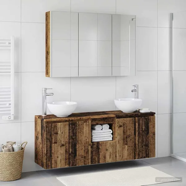 Ensemble d'armoire de salle de bain 4 pcs Bois ancien