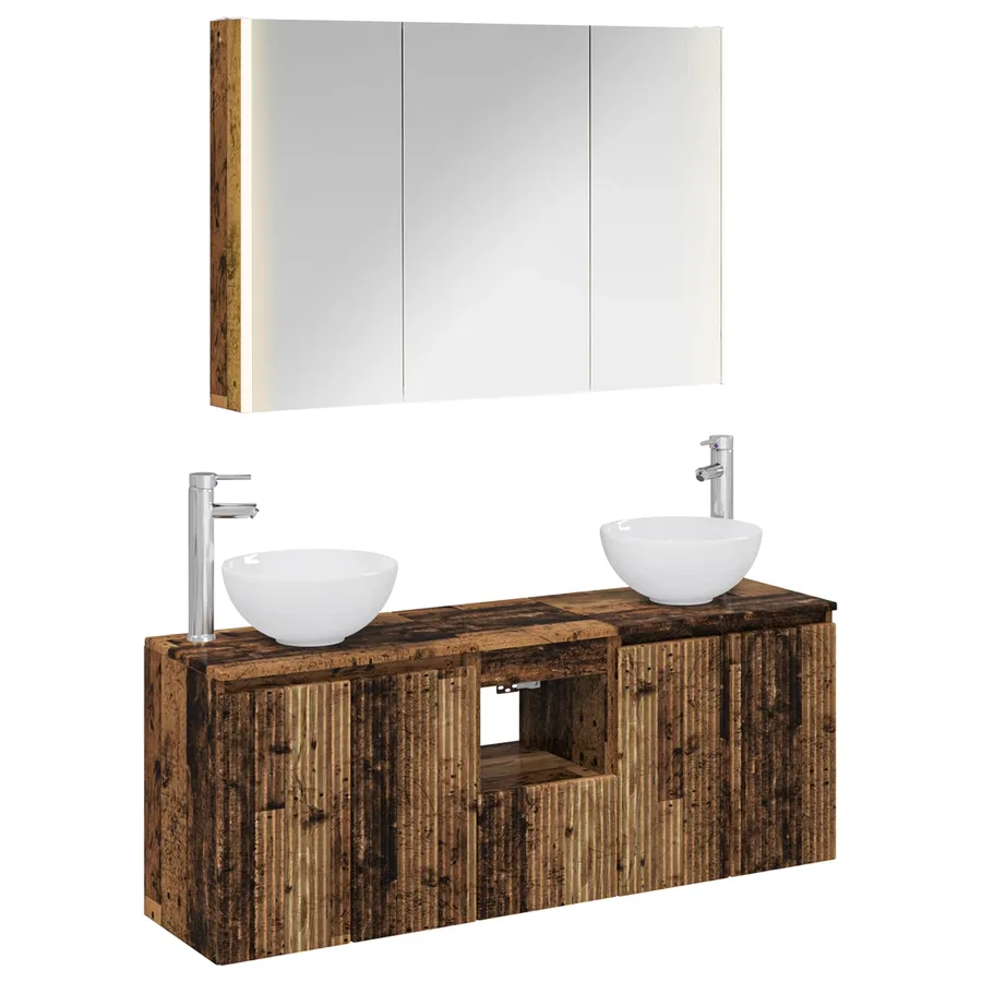 Ensemble d'armoire de salle de bain 4 pcs Bois ancien - 2