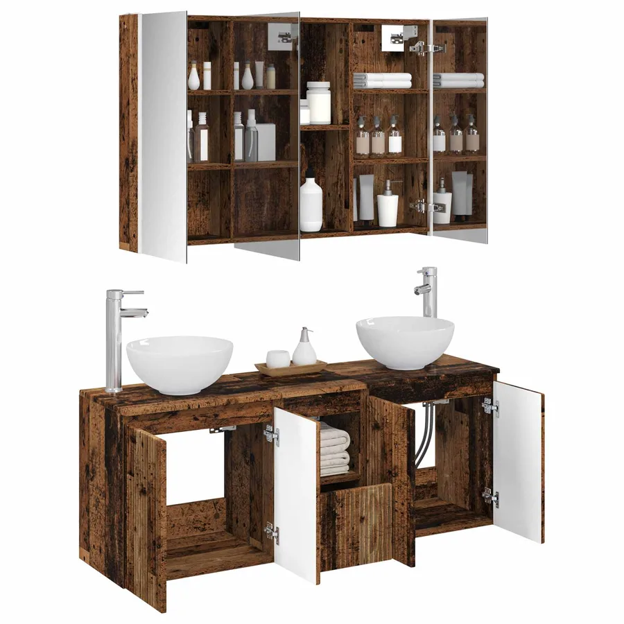 Ensemble d'armoire de salle de bain 4 pcs Bois ancien - 3