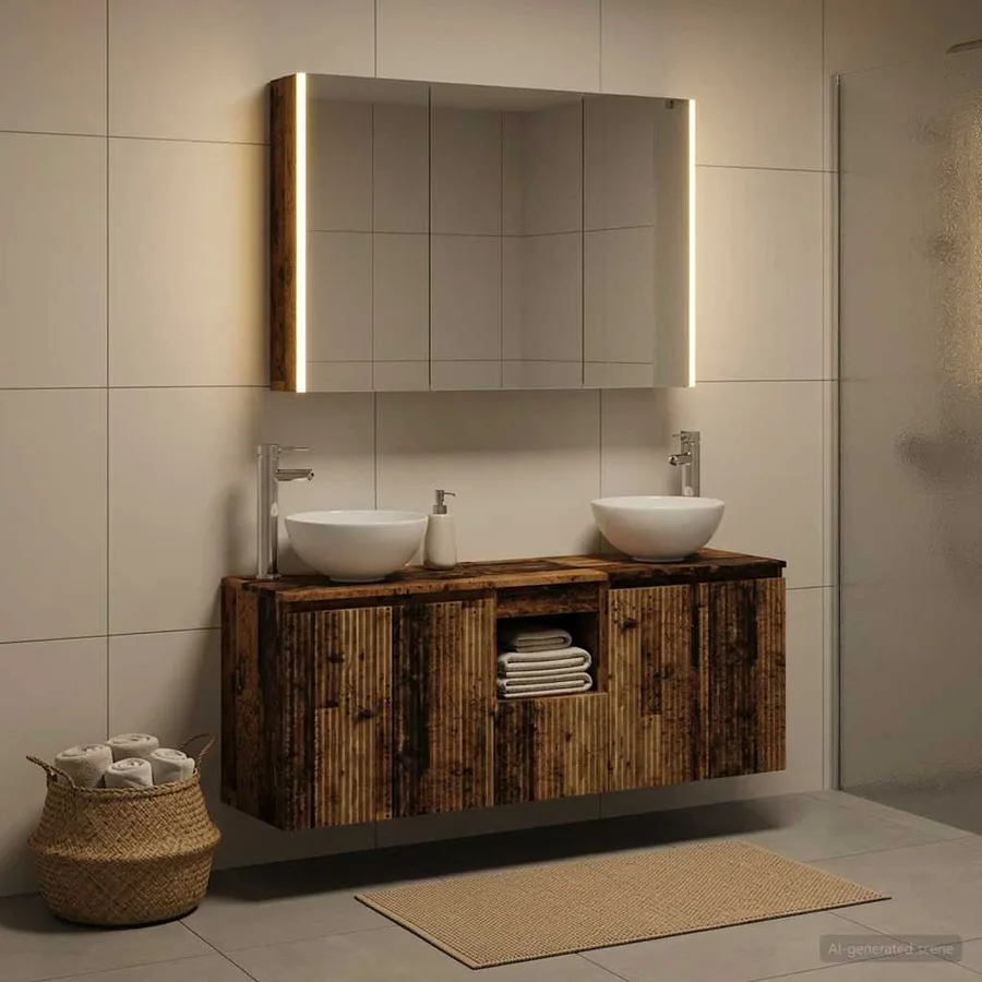 Ensemble d'armoire de salle de bain 4 pcs Bois ancien - 4