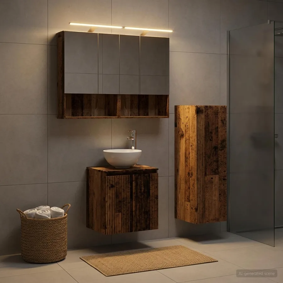 Ensemble de mobilier de salle de bain 4 pcs Bois ancien