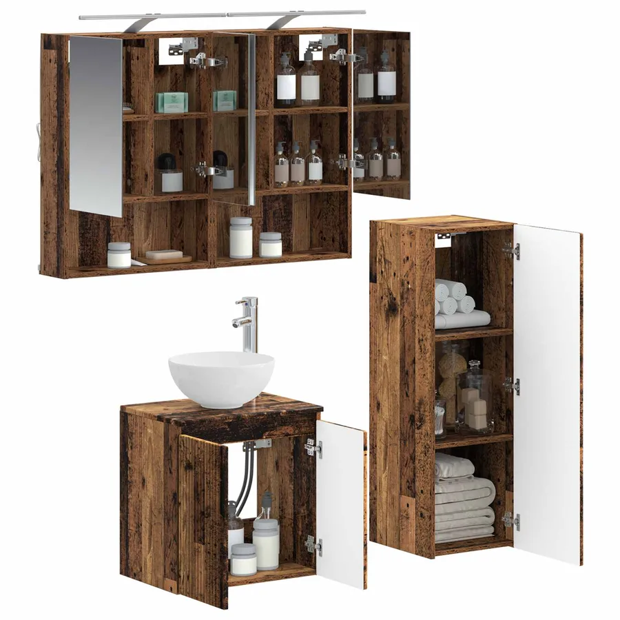 Ensemble de mobilier de salle de bain 4 pcs Bois ancien - 3