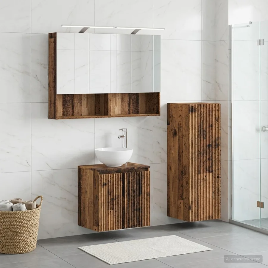 Ensemble de mobilier de salle de bain 4 pcs Bois ancien - 4