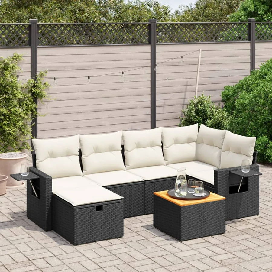 Salon de jardin 7 pcs avec coussins noir résine tressée 62 x 62 x 69 cm - 56,8 kg