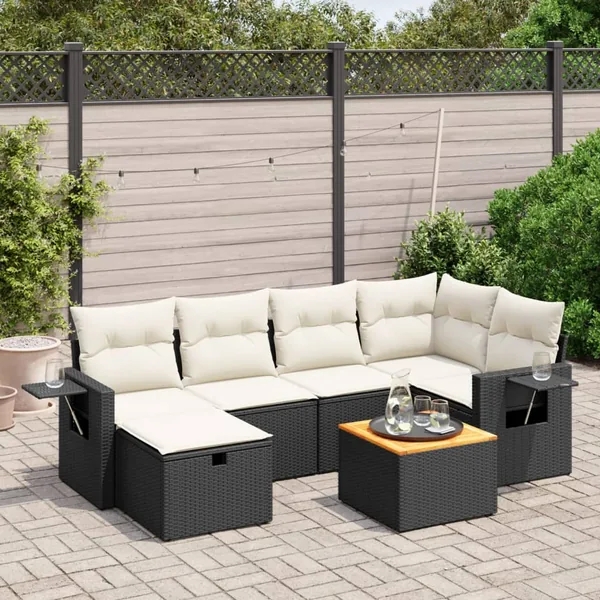 Salon de jardin 7 pcs avec coussins noir résine tressée 62 x 62 x 69 cm - 56,8 kg
