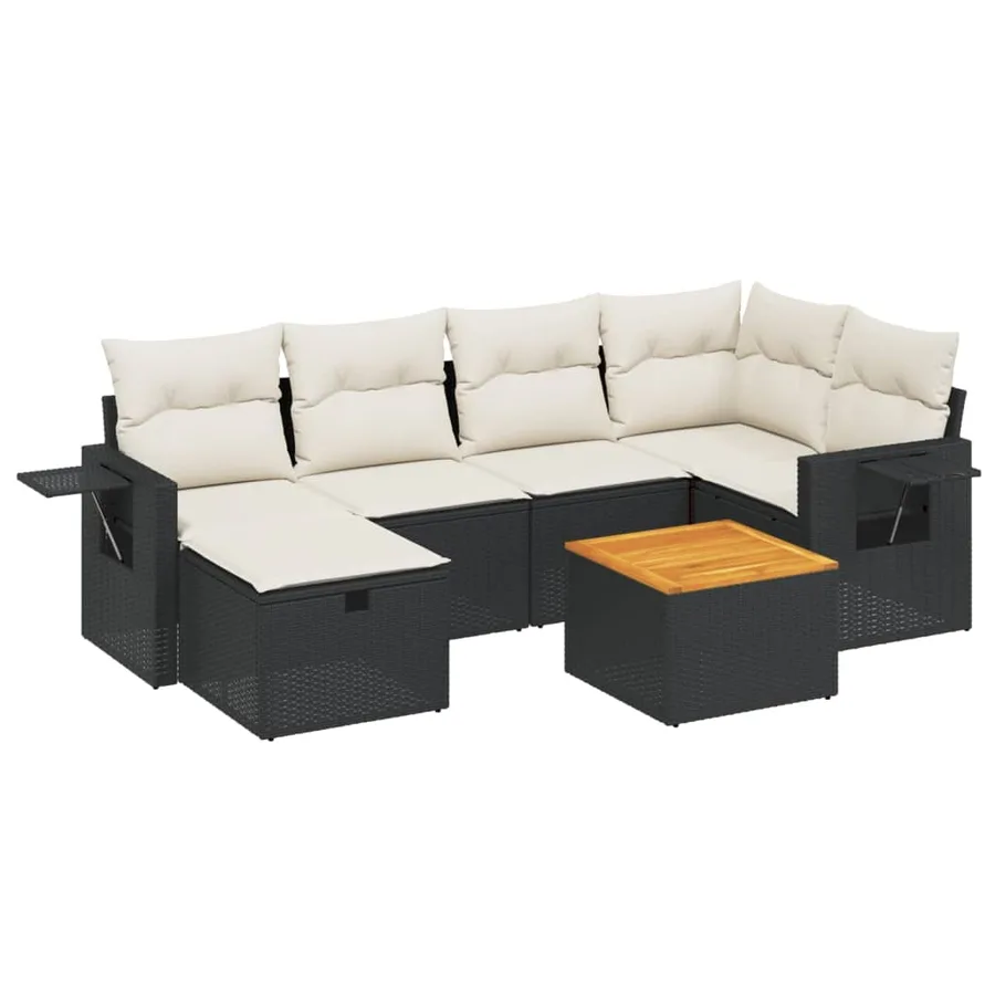 Salon de jardin 7 pcs avec coussins noir résine tressée 62 x 62 x 69 cm - 56,8 kg - 2