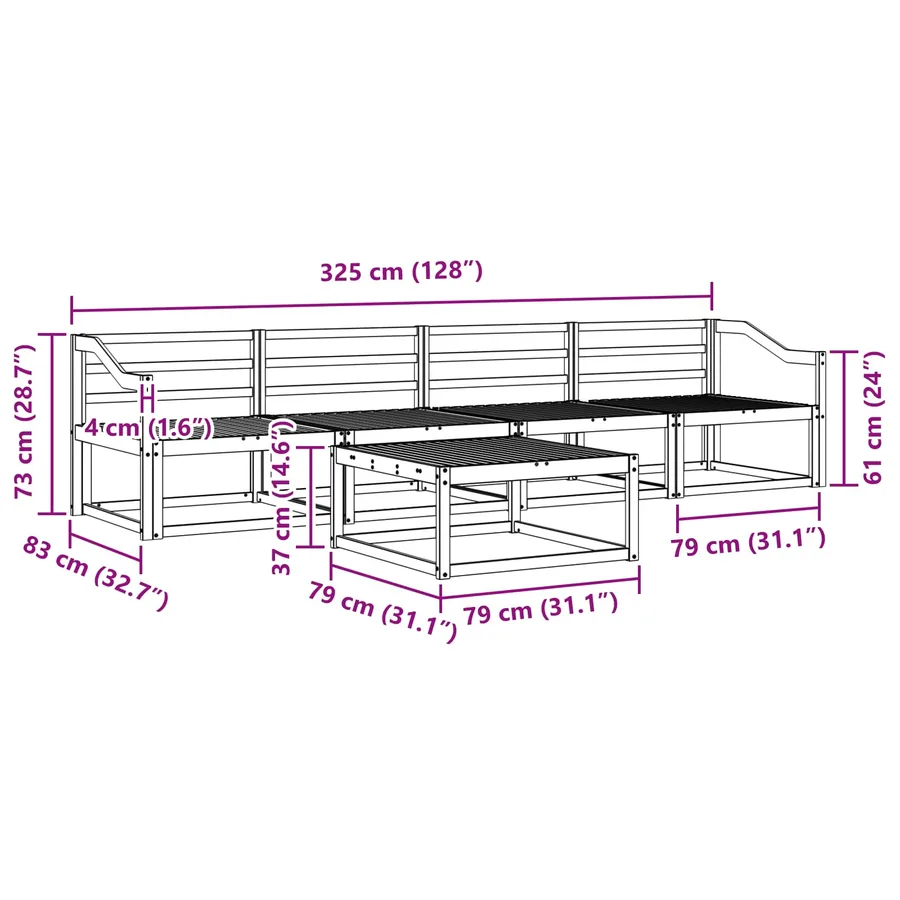 Ensemble de canapés d'extérieur 5 pcs Naturel - 9