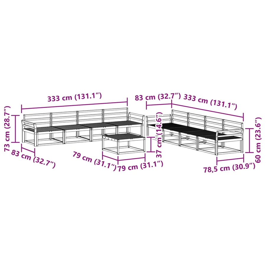Ensemble de canapés d'extérieur 9 pcs Naturel - 8