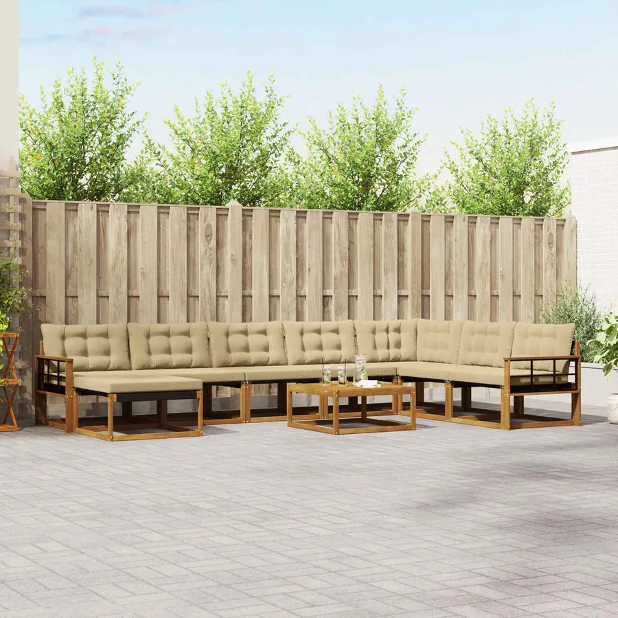 Ensemble de canapés d'extérieur 9 pcs Naturel et Beige