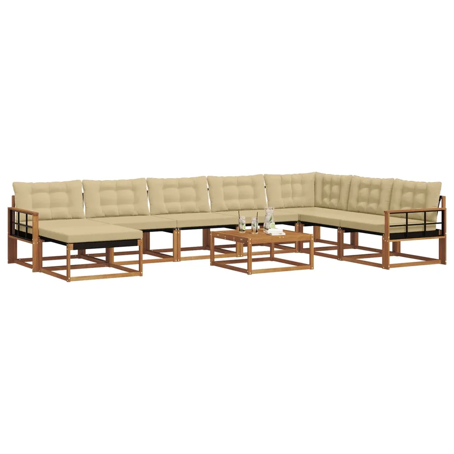 Ensemble de canapés d'extérieur 9 pcs Naturel et Beige - 3