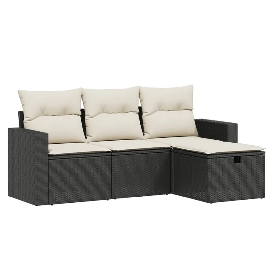 Salon de jardin 4 pcs avec coussins noir résine tressée - 2