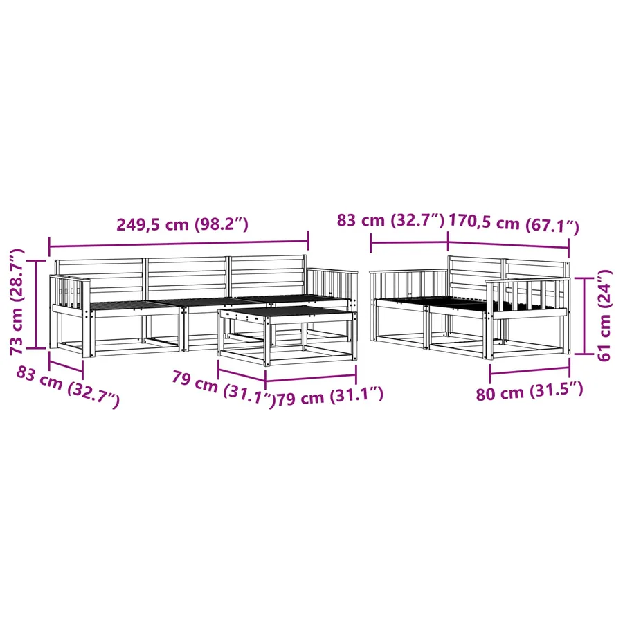 Ensemble de canapés d'extérieur 6 pcs Naturel - 8