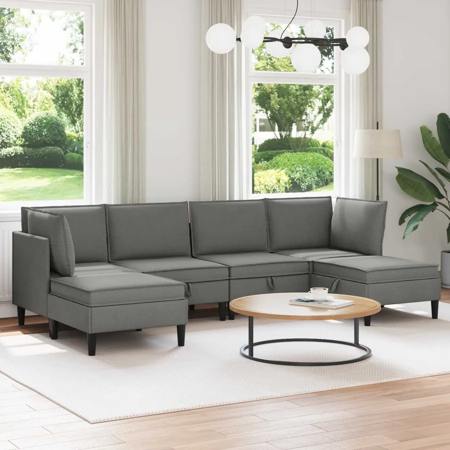 Ensemble de meubles pour le salon 6 pcs Gris foncé Tissu