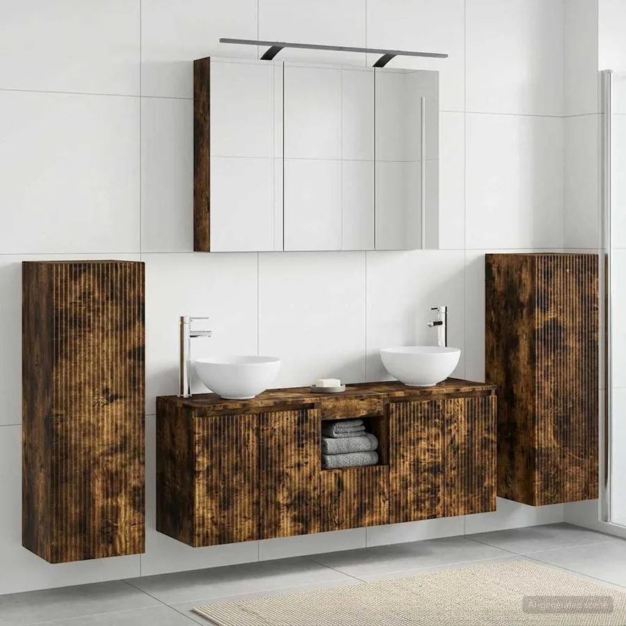 Ensemble de mobilier de salle de bain 6 pcs Chêne fumé