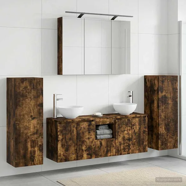 Ensemble de mobilier de salle de bain 6 pcs Chêne fumé