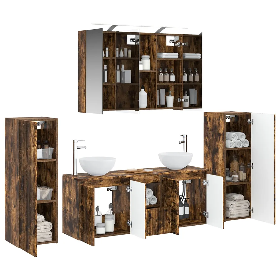 Ensemble de mobilier de salle de bain 6 pcs Chêne fumé - 3